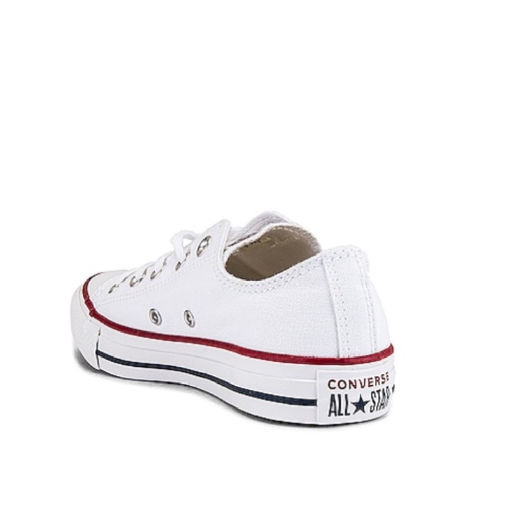 Converse White Low Top Canvas Sneakers with Red and Black Stripes - Picture 3 of 12